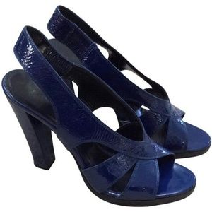 Balenciaga Blue Crinkled Leather Platform Sandals